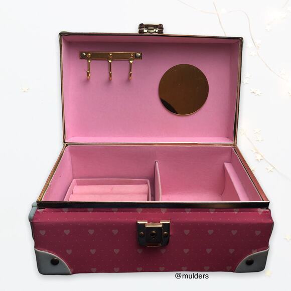 Vintage 80s - 90s Girls Pink Heart Print Jewelry Box Trunk - Picture 1 of 16